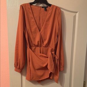 Burnt Orange Long Sleeve Wrap Romper